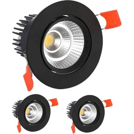 3 x Spot LED Encastrables,9W COB Plafonnier Encastré,Blanc Froid 6000K,900LM,AC 220-240V,Ra≥90,Découpe 90-100mm,Angle de Faisceau 24°,IP44,Pour salle de bain,Cuisine,Salon,Couloir(Noir) [Classe énergé (1/5)