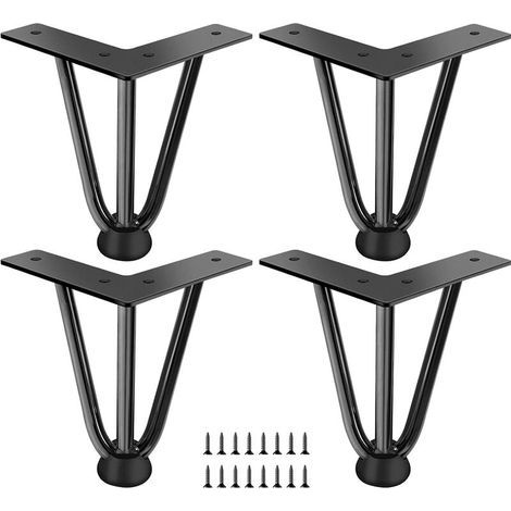 Pack of 4 hairpin furniture feet 10 cm metal table legs with floor protectors and screws for sofa, dresser, cabinet, black