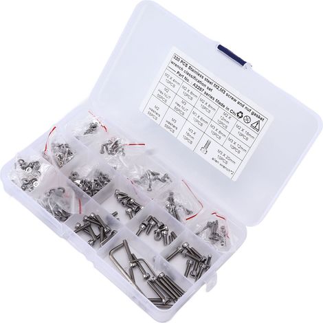 Kit de 320 pièces comprenant vis, écrous, joints, boulons hexagonaux M2 et M3 en acier inoxydable 304 et rondelles pour voitures et camions (1/5)