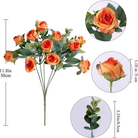 Bouquet de fleurs artificielles : roses blanches et rouges, feuilles d'eucalyptus, pivoines, décoration de mariage, fleurs artificielles pour fête, décoration intérieure et extérieure.orange (1/5)