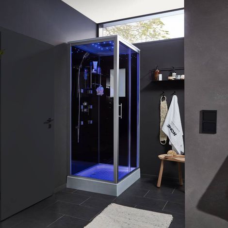 HOME DELUXE - Komplettdusche WAVE L - Schwarz,Maße: 100 x 80 cm - inkl. Radio, Regendusche und komplettem Zubehör I Fertigdusche, Dusche, Duschtempel Dusche Duschkabine Duschtempel Duschabtrennung (1/5)