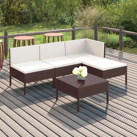 FIMEI Salon de jardin 5 pcs avec coussins Résine tressée Marron (1/5)