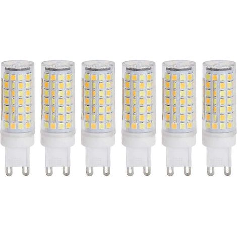 Lot de 6 ampoules LED G9 9W 220V à intensité variable, blanc chaud, pour lustre, plafonnier ou applique murale. (1/5)