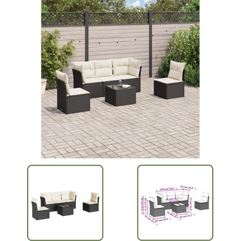 The Living Store 6-tlg. Garten-Sofagarnitur mit Kissen Schwarz Poly Rattan - Gartenmöbel - Esstischgarnitur - Rattan Möbel - Outdoor Sofa - Balkonmöbel (1/3)