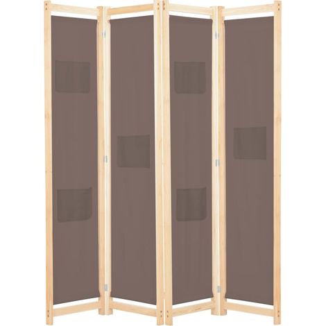 Cloison de séparation 4 panneaux Marron 160x170x4 cm Tissu (1/5)