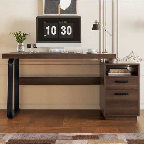 Schreibtisch 135 x 54 cm aus MDF und Metall, mit Stauraum, braun HAVRYA (1/5)