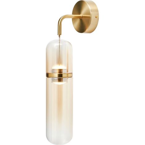 Visconte Bjorn Tubular Glass Shaded Wall Light Integrated LED - Brass (1/5)
