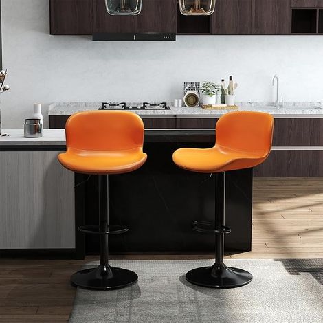 Youhauchair – Lot de 2 tabourets de bar réglables en hauteur en similicuir (imperméable et résistant à l'usure), avec dossier et fonction pivotante, style moderne, orange. (1/5)