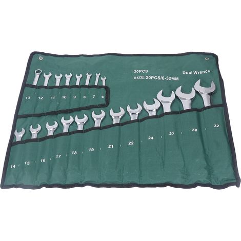 Jeu de 20 clés mixtes métrique, acier CRV chromé, clés plates à fourche doubles, outil manuel 6-32 mm, coffret complet. (1/5)