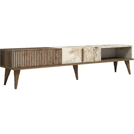Mobile porta TV Kailua B102, Noce + Marmo bianco, 180x40x35cm (1/5)