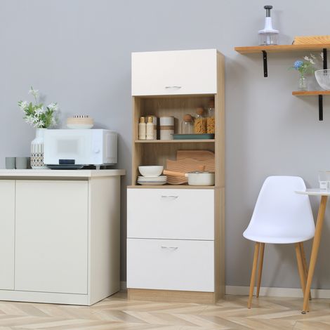 Buffet de cuisine armoire de cuisine multi-rangements 2 tiroirs 1 placard + grand plateau 60 x 38 x 168 cm MDF blanc