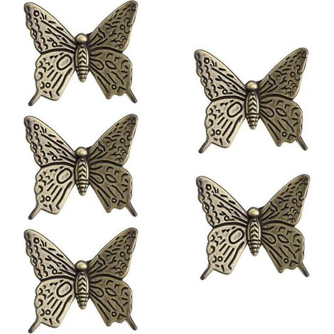 (Bronze) 5 Stück Retro-Möbelschubladengriffe, Vintage-Schmetterlings-Schranktürgriffe aus Zinklegierung, 43 mm (1/5)