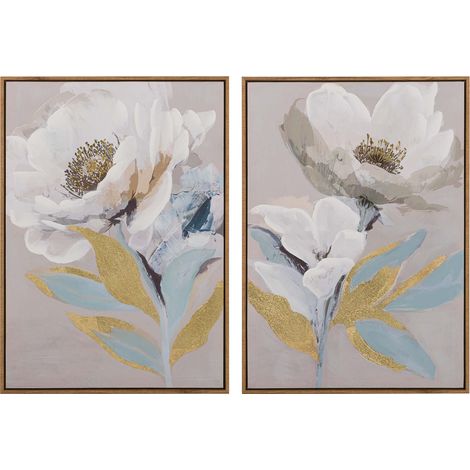Lot de 2 tableaux de fleurs 80% peints à la main 50X4X70 cm (1/2)