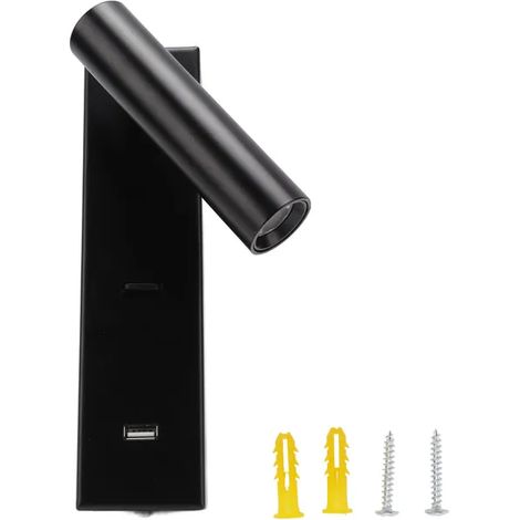 Liseuse murale LED moderne avec interrupteur tactile et port de charge USB, éclairage sobre pour chambre, lampe d'appoint fixée au mur, 100-240V, design épuré et élégant. (1/4)