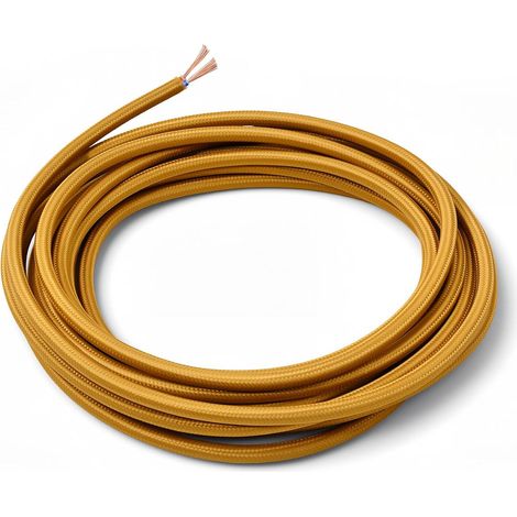 Câble Tissu VDE 5m Rond 2 Fils 0.75mm² Lampe - Or  Certifié VDE, noyau cuivre pur 2x0.75mm², isolation PVC (1/5)