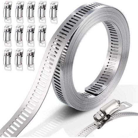 Collier de serrage en acier inoxydable 304 – Résistant à la corrosion – Longueur 3m avec 12 mousquetons – Pour applications variées (1/5)