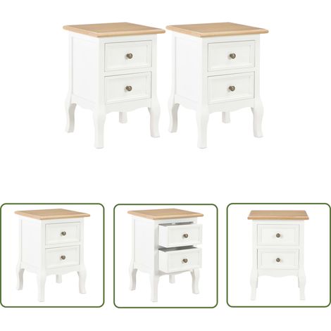 The Living Store Nachttische 2 Stk. Weiß 35x30x49 cm MDF - Nachttisch - Französischer Stil - Wohnzimmer Dekoration - Schubladenschränk - Kommoden (1/5)