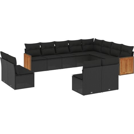 Salon de jardin 12 pcs avec coussins noir résine tressée (1/5)
