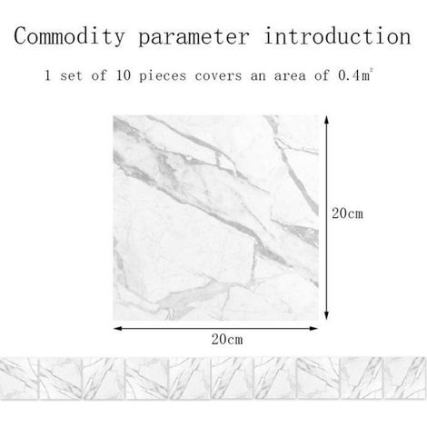 10PCS Autocollant pour carrelage mural, Stickers Carreaux Muraux, Convient pour la Cuisine, Salle de Bain(20x20cm) Blanc CARRELAGE (1/4)