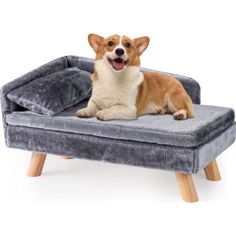 COSTWAY Cuccia Cane di Taglia Media e Piccola, Lettino per Cani con Cuscino Imbottito Removibile e Cuscino, Gambe in Legno Robusto e Schienale Alto, Divano Sedia da Interno, Portata 30 kg (Grigio) (1/5)