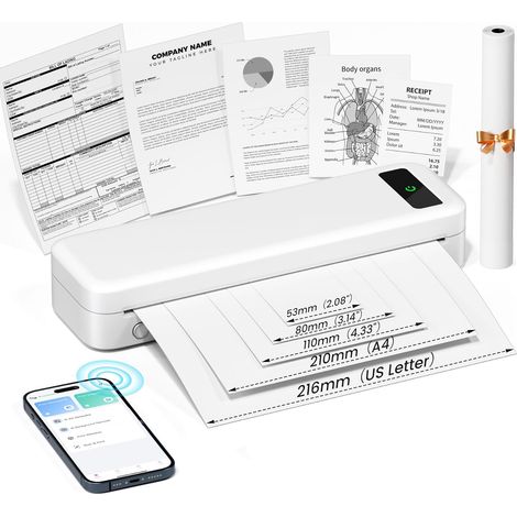 Imprimante portable A285M Bluetooth sans filtre, idéale pour les voyages et les maisons. Mini compact compact sans téléphone et portable. Formats compatibles papier thermique US Letter (8,5 x 11 pièce (1/5)