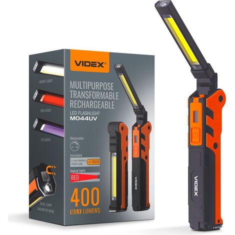 Torcia multifunzionale da officina 5W + batteria COB 10W per 39h 400lm portata 60 m IPX2 VLF-M044UV Videx (1/5)