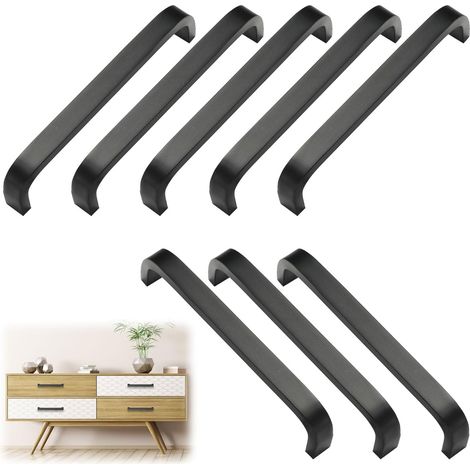 8 Pièces Poignee de Meuble Cuisine, Poignée Meuble, Espacement des Trous 96 mm Tirettes de Meuble, Stainless Furniture Handles pour Meubles, Cuisines et Décoration D'intérieur (Noir) (1/5)