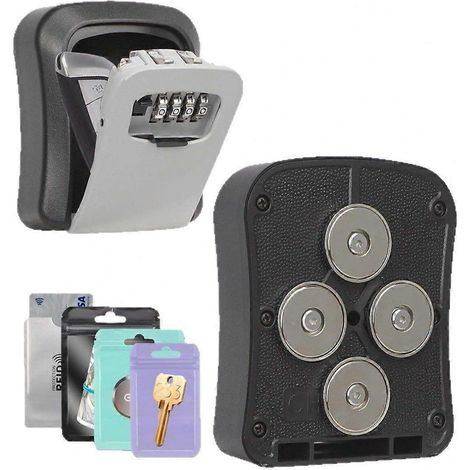 Boîte à clés magnétique étanche pour voiture, serrure à combinaison à 4 chiffres réinitialisable avec aimants puissants (1/5)