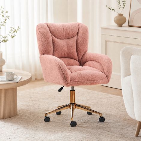 Silla de oficina 64x62x88-97 cm en tejido peluche rosa ajustable -FLORAGRACE (1/5)