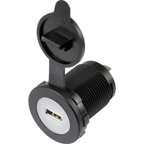 USB-Einbaubuchse mit Staubschutzkappe Buchse, Einbau vertikal  1-fach, Front rund Ø 36.8 mm, mit bla (1/2)