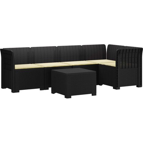 5-Sitzer Gartensofa mit Kissen Rattan-Look PP Anthrazit vidaXL (1/5)