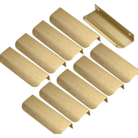 Lot de 10 poignées de meuble invisibles dorées – Entraxe 96mm – Alliage d'aluminium – Pour armoires et tiroirs - 10pcs (1/5)