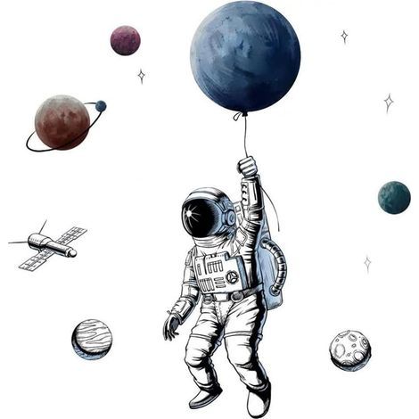 Wandaufkleber, Wanddekoration für ein Jungenzimmer, Planet, Weltraum, Mond, Wanddekoration für ein Teenagerzimmer (1/5)