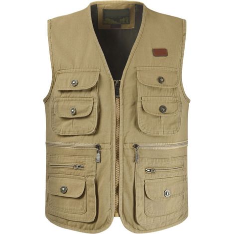 Veste Cargo Marron Multi-Poches Respirante en Coton Pur pour Pêche et Randonnée Taille XL