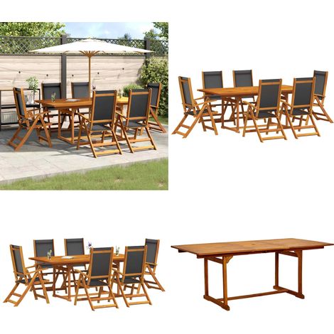 Juego comedor de jardín 7 pzas madera maciza acacia y textileno - Mesa de jardín - Sillas de jardín