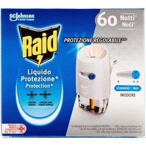 RAID ANTIZANZARE PROTEZIONE REGOLABILE 60 NOTTI 1 DIFFUSORE CON 1 RICARICA 36 ML