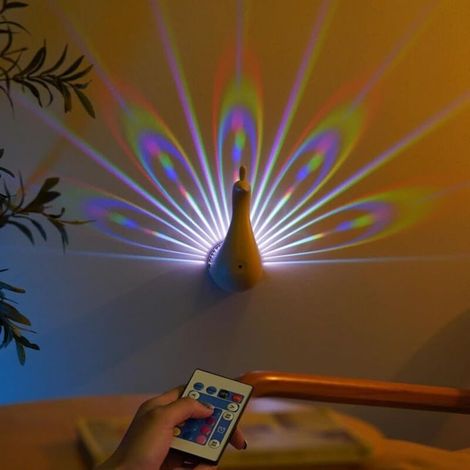 Applique murale en forme de paon - Lampe de bureau à LED avec télécommande - Éclairage décoratif moderne - 7 réglages de couleur pour la décoration de la maison