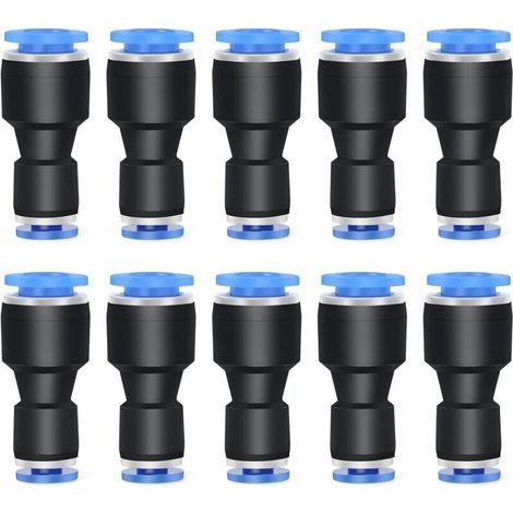 Lot de 10 réducteurs de tube droit de 8 mm de diamètre extérieur x 6 mm de diamètre extérieur pour accessoires de connexion, raccords pneumatiques, connecteur réducteur de tuyau (1/4)