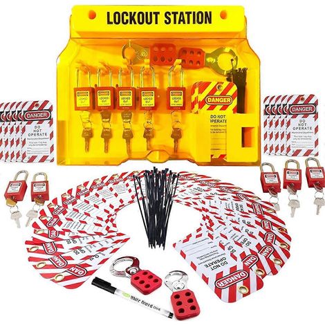 Lockout-Tagout-Station für sichere elektrische Sperrungen, 2 Verschlüsse, 25 Loto-Etiketten (1/5)