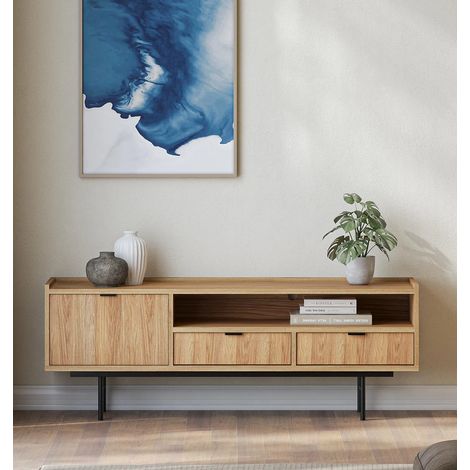 AX LIVING Nordiva Lowboard 150 cm Hikora Natur Holz TV Möbel Modern