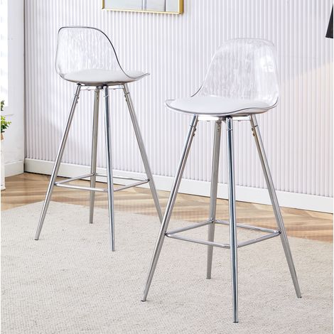 Transparenter Stuhl aus Metall und Kunststoff in Silber, ergonomische Rückenlehne, 120 kg,38×33×96.5cm (1/5)