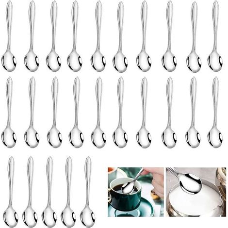 25 pièces mini cuillères en acier inoxydable, 9,5 cm, cuillères à épices sel sucre miel, pour pots étroits et cuisine quotidienne (1/5)