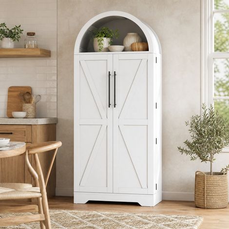 Vitrina 70/40/165 cm blanca de MDF con estantes abiertos y compartimentos en las puertas (1/5)