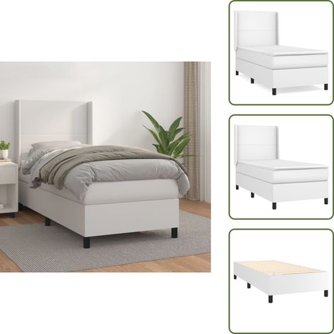 Sommier à lattes de lit avec matelas Blanc 90x190 cm Similicuir - Lit Plateforme - Lit Double - Literie Blanche - Matelas À Ressorts Ensachés - Tête De Lit Ajustable (1/5)