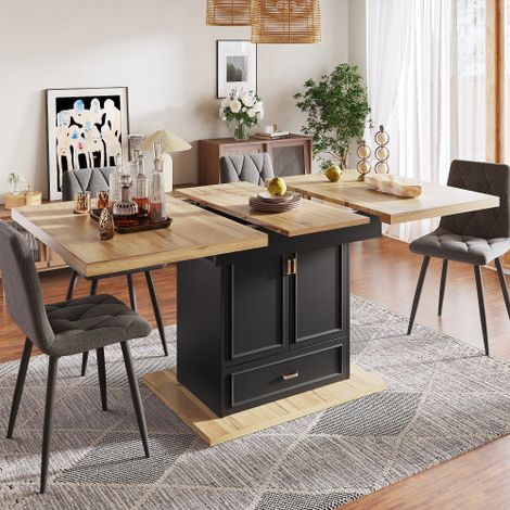 Table à manger extensible 110 à 140 cm plateau imitation bois rangement 2 portes 1 tiroir pour 6 personnes salle à manger cuisine structure stable, dimensions 110(140)x80x75 cm (1/5)