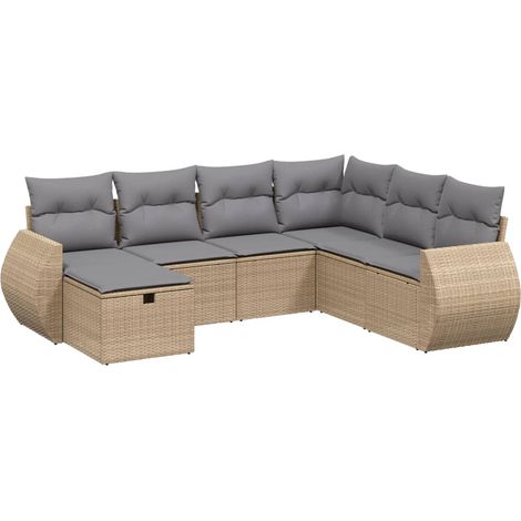 Maison Exclusive - Set Divano da Giardino 7 pz con Cuscini Beige Misto Polyrattan (1/4)