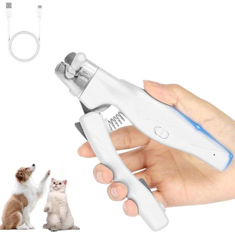 Coupe-ongles pour animaux - Coupe-ongles pour chats et chiens - Ciseaux à ongles avec lime intégrée, éclairage LED et protection - Convient aux chats, petits chiens, lapins et oiseaux - Blanc (1/5)