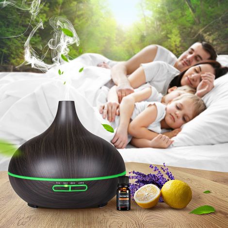 Diffuseur d'Huiles Essentielles en Bois, Humidificateur d'Air Ultrasonique Silencieux pour Chambre à Coucher, Aromathérapie sans Télécommande (Modèle Bois Foncé), 1 Pièce sans Huile-lsw (1/2)