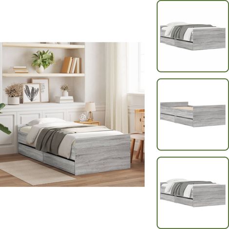 The Living Store Bett mit Schubladen Grau Sonoma 75x190 cm - Bettsofa - Holzbettwäsche - Einzelbett - Jugendzimmer - Boxspringbett