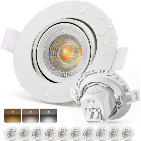Spot LED Encastrable IP65 Salle de Bain Trou 68mm - 80mm 7W 700lm, Intérieur pour Cuisine Salon Chambre, Blanc Chaud / Neutre / Froid, Lot de 10 (1/5)